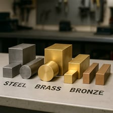 Samples of common metal alloys such as bronze and steel.