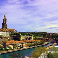 A scenic view of the Aare River in Switzerland.