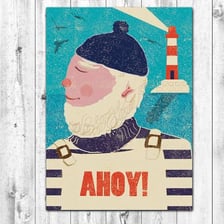 A sailor waving from a ship while hailing another vessel