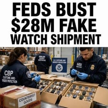 Suspected counterfeit goods being examined.