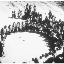 A cultural gathering representing Navajo or Hopi tribal life