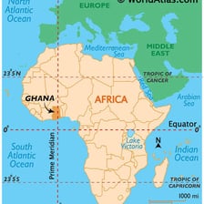 A map of Africa with Ghana marked on its west coast