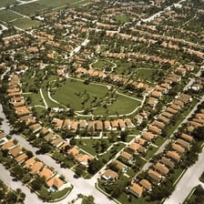 An aerial view of a neighborhood area