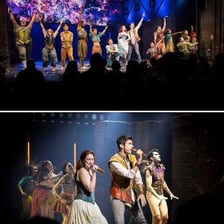 Actors celebrating together after a theater performance