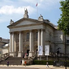 The exterior of Tate Britain, an art gallery in London.