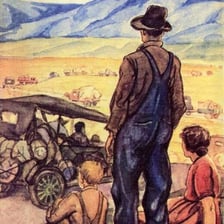 An illustration depicting the Joad family from The Grapes of Wrath.