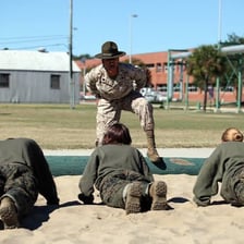 Sergeant instructing recruits at boot camp