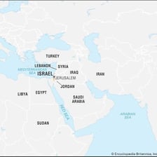 A map showing Israel on the eastern Mediterranean coast.