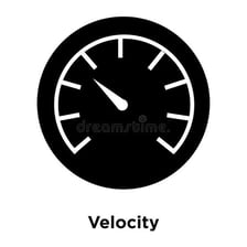 A physics illustration representing velocity with a directional arrow and speed reading.