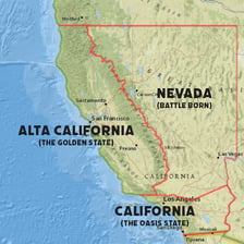 A map showing California next to Nevada.