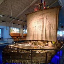 The Kon-Tiki expedition raft displayed in a museum