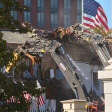 A building being demolished.