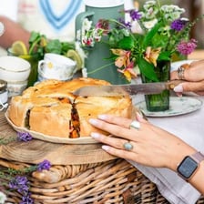 Fruit pie served at a picnic
