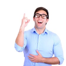 A person reacting with sudden recognition or surprise