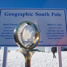 A sign marking the South Pole in Antarctica.