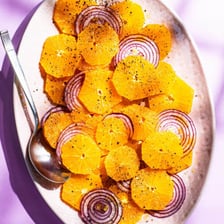 Sliced red onion used as a salad ingredient