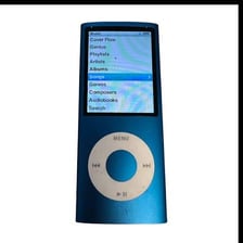 An Apple iPod nano, a small portable digital music player