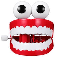 A wind-up novelty toy with chattering teeth