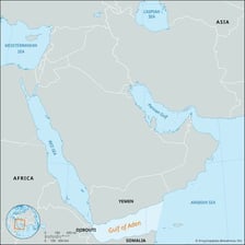 Map showing the Gulf of Aden between Yemen and the Horn of Africa.