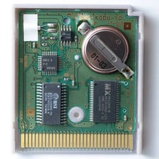 A computer memory chip labeled or identified as read-only memory