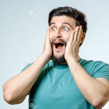 A person reacting with amazement.