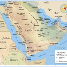 Map showing Yemen and Oman on the Arabian Peninsula