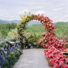A wedding altar decorated with flowers