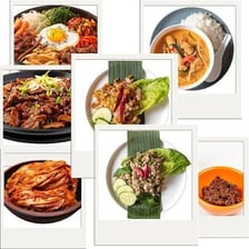A visual comparison of Thai and Korean cultural foods.
