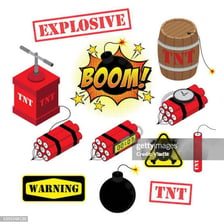 Illustration of TNT explosive sticks with a warning label