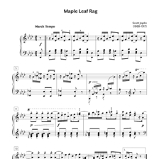 Sheet music and a piano associated with Scott Joplin ragtime