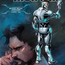 Iron Man depicted in his red-and-gold superhero armor.