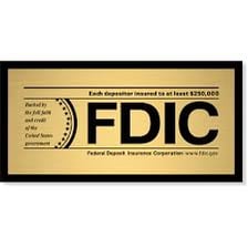 A bank sign displaying the FDIC emblem.
