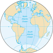 A map showing the Atlantic Ocean