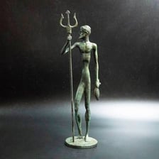A classical depiction of Neptune holding his three-pronged trident.