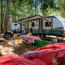 A recreational vehicle parked at a campground