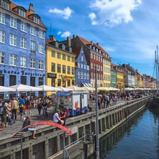 The colorful waterfront buildings of Nyhavn in Copenhagen, Denmark.