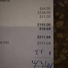 A bartender recording a customer’s running tab.
