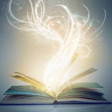 Open storybook representing a tale