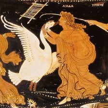 An artwork depicting Leda with the mythological swan