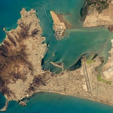 A view of the harbor and coastline of Aden, Yemen