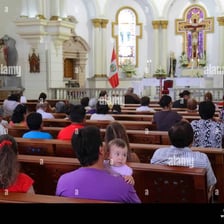 A Catholic church altar prepared for a Mass.