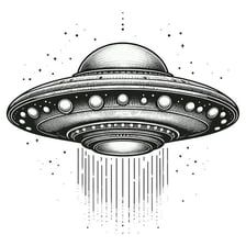 A flying-saucer illustration representing extraterrestrial visitors.