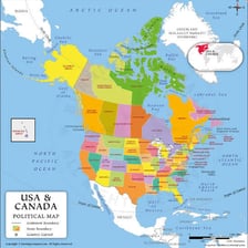 A map showing Canada bordering the United States