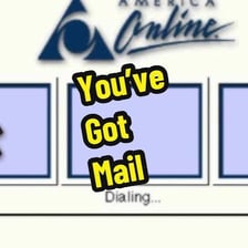 A vintage AOL interface displaying a “You've got mail” notification