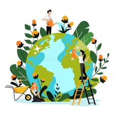 Green leaves and environmental imagery representing ecology.