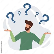 A person looking confused while considering several questions.
