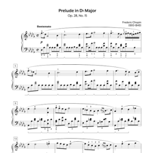 Sheet music for Chopin’s Prelude No. 15, known as the Raindrop Prelude.