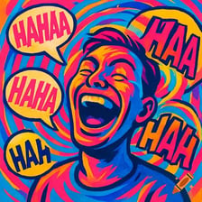 A comic-style speech bubble representing a hearty laugh