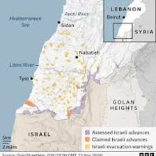 A map showing Israel next to Lebanon.