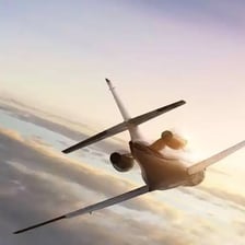 An airplane flying through the sky.